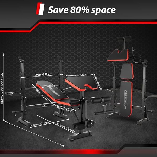 OPPSDECOR 6 in 1 600lbs Weight Bench Set with Squat Rack, Bench Press Set with Barbell Rack, Adjustable Incline Strength Training Workout Bench with Leg Developer Preacher Curl for Home Gym PXZXYX1